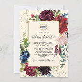 Navy blue | Waterverf tussen Bourgogne Floral en b Kaart (Voorkant)