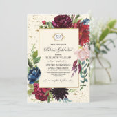 Navy blue | Waterverf tussen Bourgogne Floral en b Kaart (Staand voorkant)