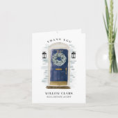 Navy Blue Waterverf voordeur & weelderige dank Bedankkaart (Voorkant)