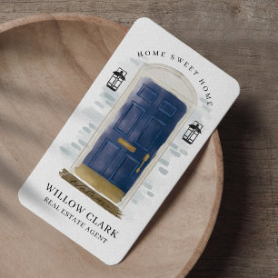 Navy Blue Waterverf Voorste deur Real Estate Agent Visitekaartje