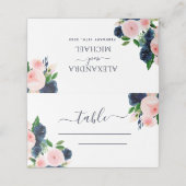 Navy Blue Waterverf Wedding Floral Place Card (Buitenkant ongevouwen)