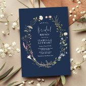 Navy Blue Waterverf Wildflower Bridal Brunch Kaart