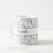 Navy Blue Waterverf Wildflower Script naam Koffiemok (Voorkant links)