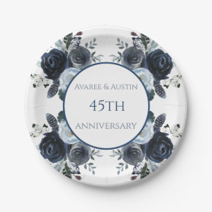 Navy Blue Waterverven 45/65 thSapphire Jubileum Papieren Bordje