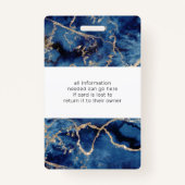 Navy Blue Waves Gold Ocean Salon Monogram Naam Badge (Achterkant)