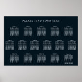 Navy Blue Wedding 16 Table Seating Chart Poster (Voorkant)