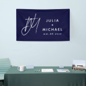 Navy Blue Wedding Banner met monogram en datum (Beurs)