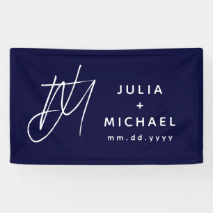 Navy Blue Wedding Banner met monogram en datum