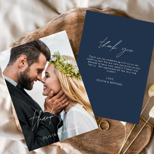 Navy Blue Wedding Dank je wel Foto Minimalist Bedankkaart