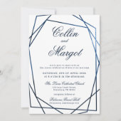 Navy Blue Wedding Geometric Lijst Aankondiging (Voorkant)