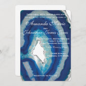 Navy Blue Wedding Invitation | Elegant Agate Kaart (Voorkant / Achterkant)