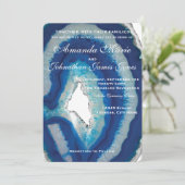 Navy Blue Wedding Invitation | Elegant Agate Kaart (Staand voorkant)