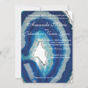 Navy Blue Wedding Invitation   Elegant Agate Kaart