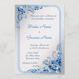 Navy Blue Wedding Invitation on styled Silver Kaart
