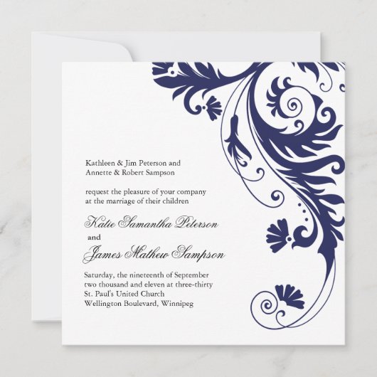 Navy Blue Wedding Invitations Kaart (Voorkant)
