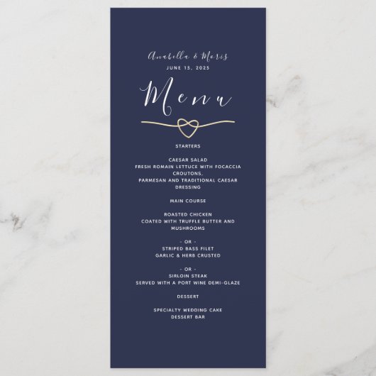 Navy Blue Wedding Menu (Voorkant)