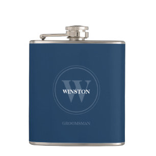 Navy Blue Wedding Monogram Groomsmen Heupfles