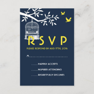 Navy Blue Wedding RSVP Kaart  vogelkooi