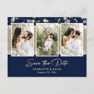 Navy Blue Wedding Save the Date Photo Briefkaarten