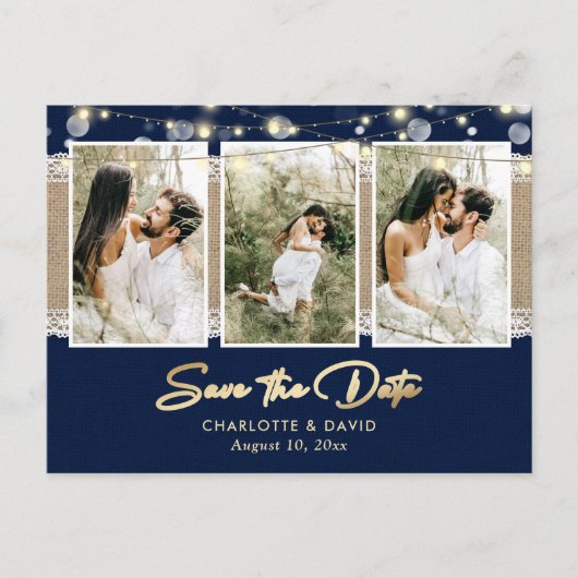 Navy Blue Wedding Save the Date Photo Briefkaarten (Voorkant)