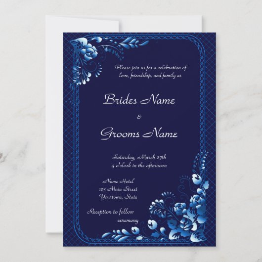Navy Blue Wedding Uitnodiging (Voorkant)