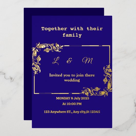 Navy Blue Wedding Uitnodiging (Voorkant / Achterkant)