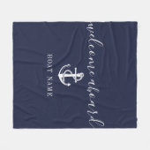 Navy Blue Welcome Aboard Nautical Anchor Boat Name Fleece Deken (Voorkant (Horizontaal))