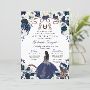 Navy Blue Western Charra Girl Ranchero Quinceanera Kaart