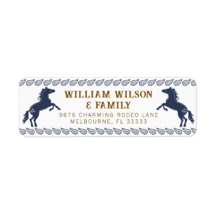 Navy Blue Western Rodeo Horse Retour Adreslabel Etiket