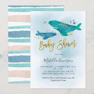 Navy Blue Whale Baby shower Invitation Kaart