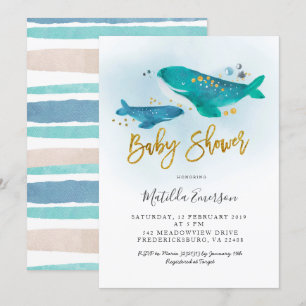 Navy Blue Whale Baby shower Invitation Kaart