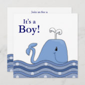 Navy Blue Whale Baby shower Kaart (Voorkant / Achterkant)