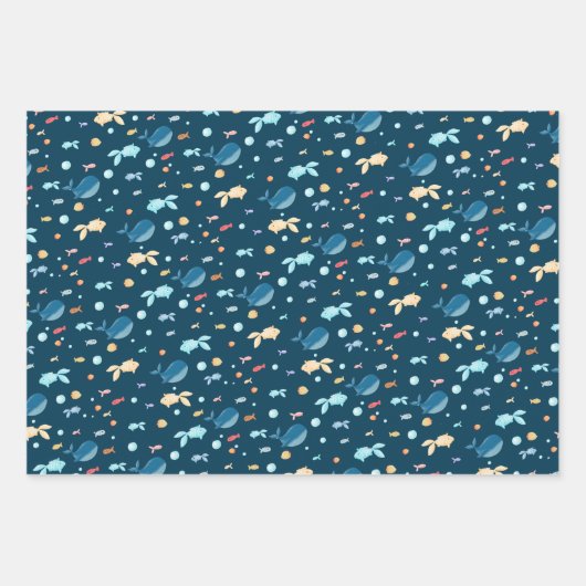 Navy Blue Whale Nautical Inpakpapier Vel (Voorkant 3)