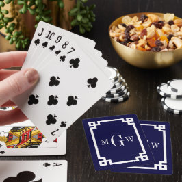 Navy Blue WhGriekse sleutel #2 omhuld 3 Init Monog Pokerkaarten