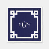 Navy Blue WhGriekse sleutel #2 omhuld 3 Init Monog Servetten (Voorkant)