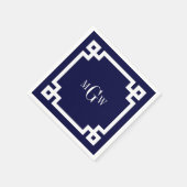 Navy Blue WhGriekse sleutel #2 omhuld 3 Init Monog Servetten (Hoek)