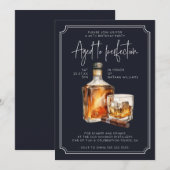 Navy Blue Whiskey Fles Verjaardag Uitnodiging (Voorkant / Achterkant)