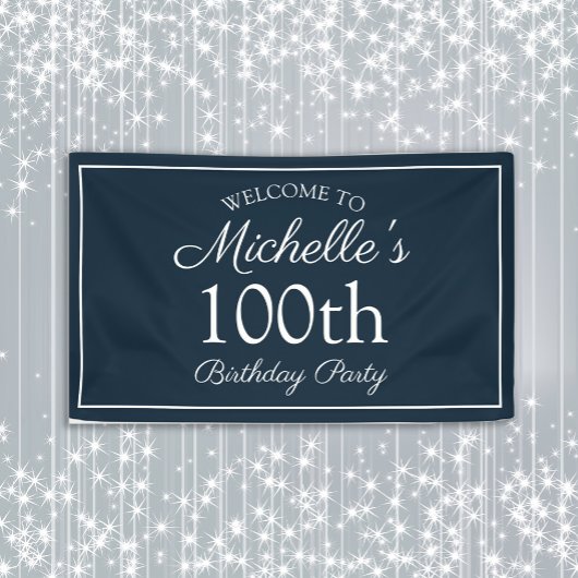 Navy Blue White 100th Birthday Party Spandoek