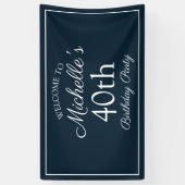 Navy Blue White 40th Birthday Party Spandoek (Verticaal)