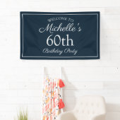 Navy Blue White 60th Birthday Party Spandoek (Insitu)