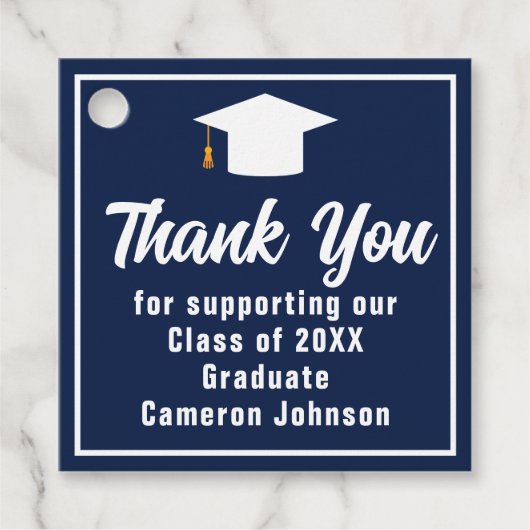 Navy Blue White Afstuderen aangepaste afstudeerfee Bedankjes Labels (Voorkant)