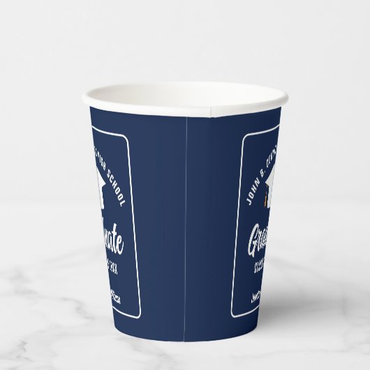 Navy Blue White Afstuderen aangepaste afstudeerfee Papieren Bekers (Rechts)
