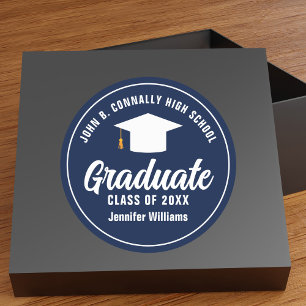 Navy Blue White Afstuderen aangepaste afstudeerfee Ronde Sticker