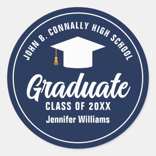 Navy Blue White Afstuderen aangepaste afstudeerfee Ronde Sticker (Voorkant)