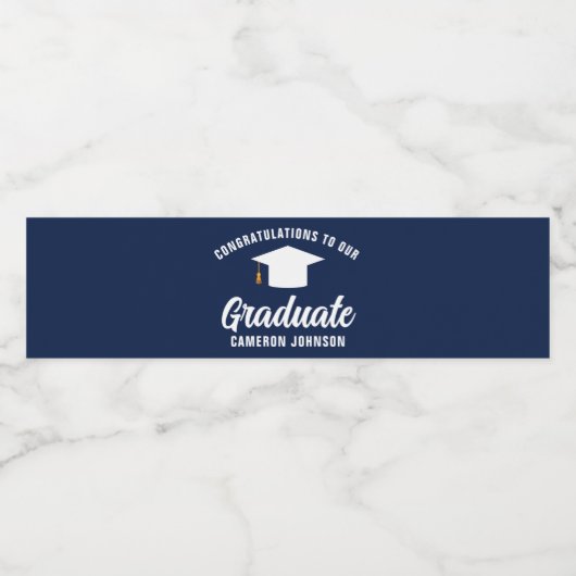 Navy Blue White Afstuderen aangepaste afstudeerfee Waterfles Etiket (Enkel label)