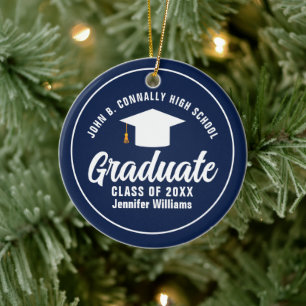 Navy Blue White Afstuderen Custom Afstuderen foto Keramisch Ornament