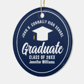 Navy Blue White Afstuderen Custom Afstuderen foto Keramisch Ornament (Links)