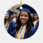 Navy Blue White Afstuderen Custom Afstuderen foto Keramisch Ornament (Achterkant)