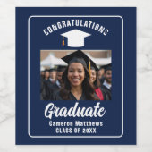 Navy Blue White Afstuderen foto Afstudeerfeest Wijn Etiket (Enkel label)