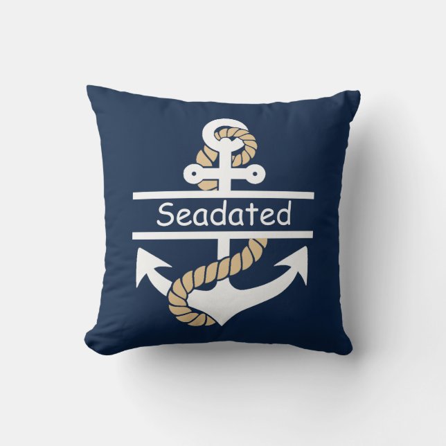 Navy Blue White Anchor Nautical Sierkussen (Voorkant)